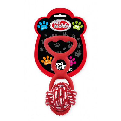 Іграшка для собак Мотузкова куля з гумовою ручкою Pet Nova 20 см червоний