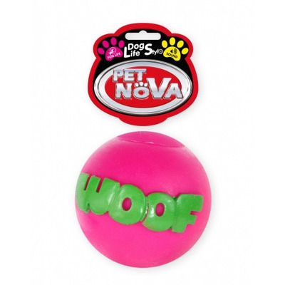 Іграшка для собак М'ячик з написом WOOF Pet Nova 8 см рожевий